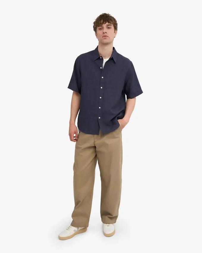 Chemise à manches courtes en lin - Bleu marine