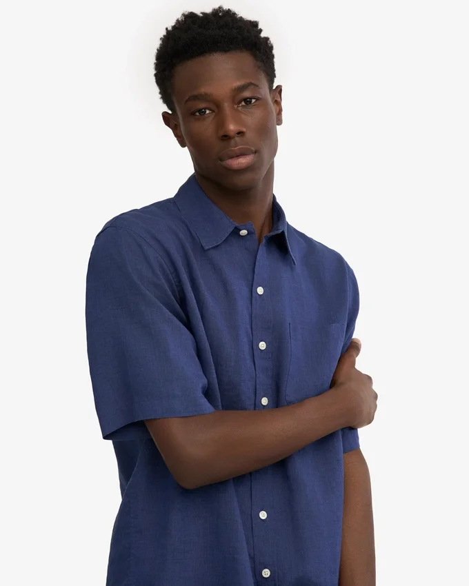 Chemise à manches courtes en lin - Bleu marine