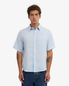 Chemise à manches courtes en lin – Bleu polaire