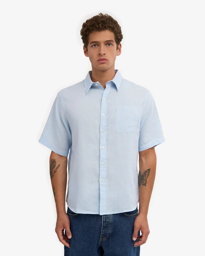 Chemise à manches courtes en lin - Bleu polaire