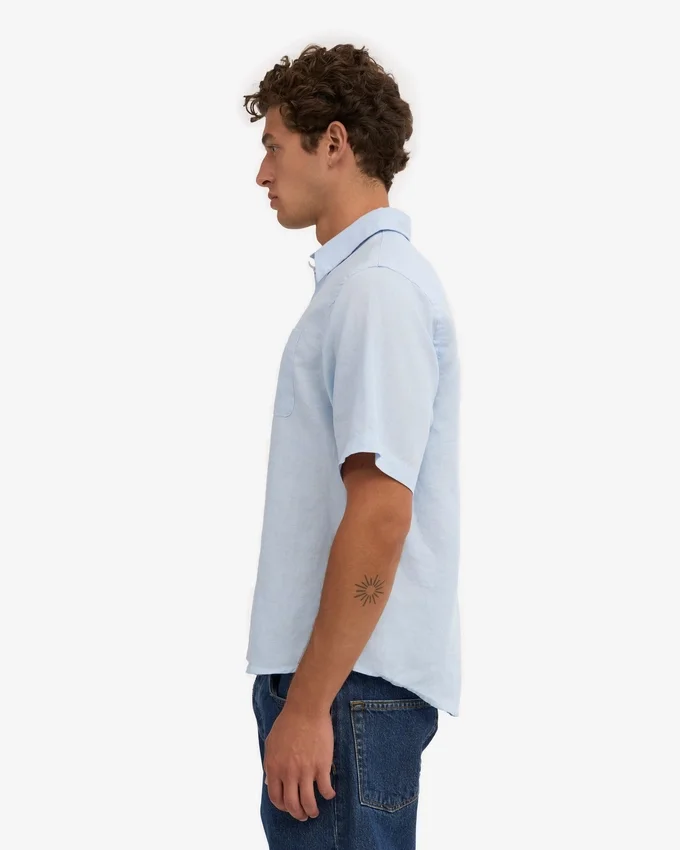 Chemise à manches courtes en lin - Bleu polaire