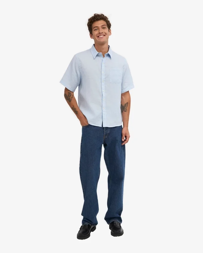 Chemise à manches courtes en lin - Bleu polaire