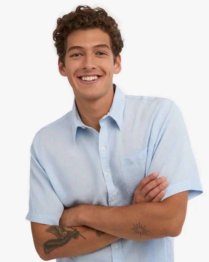 Chemise à manches courtes en lin - Bleu polaire