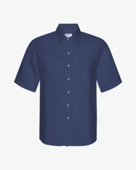 Chemise à manches courtes en lin - Bleu pétrole