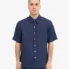 Chemise à manches courtes en lin - Bleu pétrole
