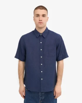 Chemise à manches courtes en lin – Bleu pétrole