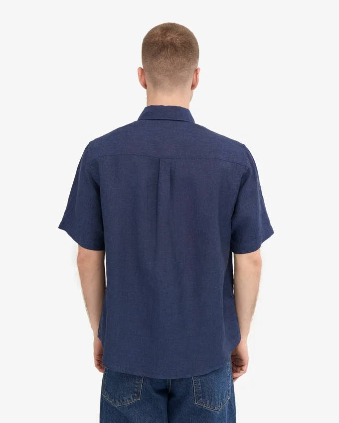 Chemise à manches courtes en lin - Bleu pétrole