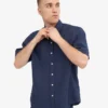 Chemise à manches courtes en lin - Bleu pétrole