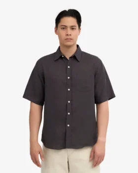 Chemise à manches courtes en lin – Gris lave
