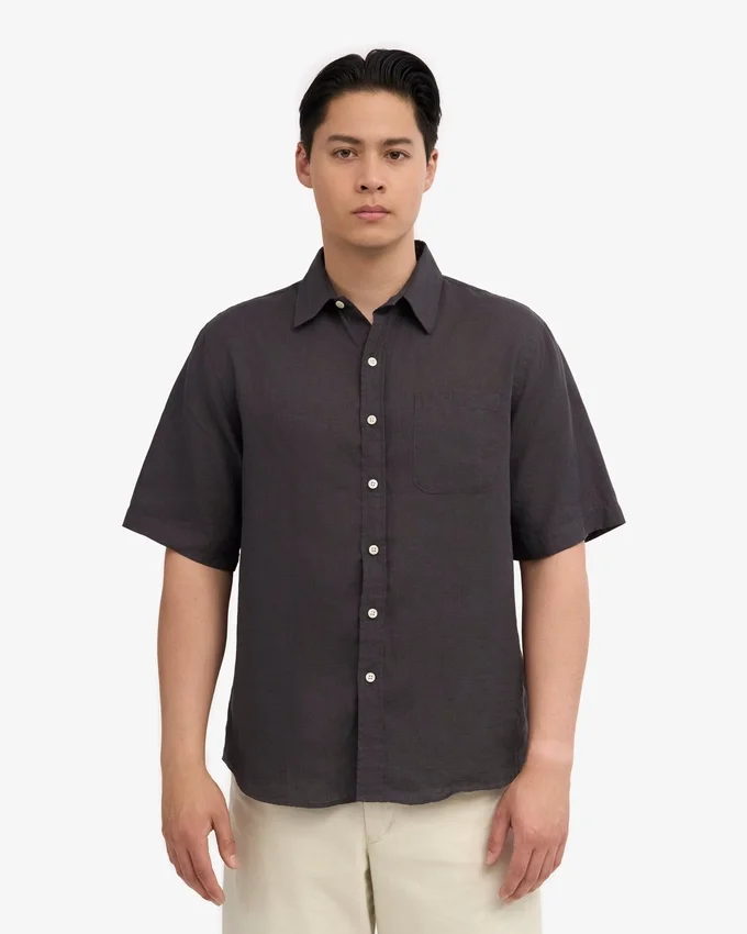 Chemise à manches courtes en lin - Gris lave