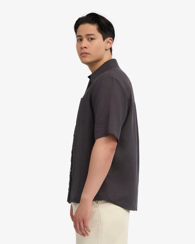 Chemise à manches courtes en lin - Gris lave