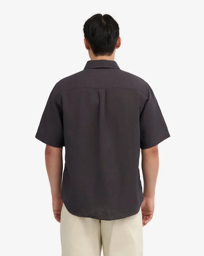 Chemise à manches courtes en lin - Gris lave