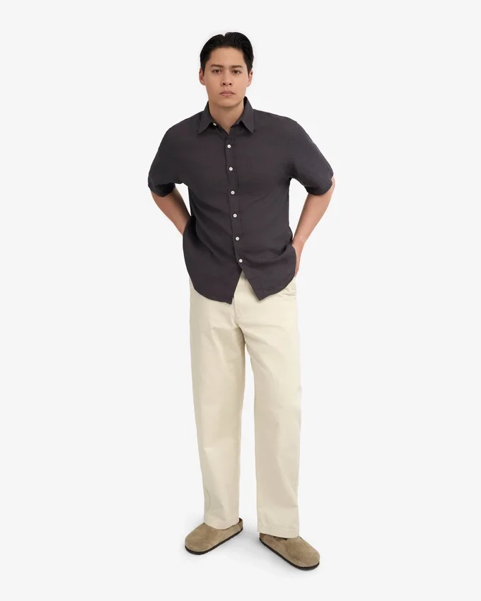 Chemise à manches courtes en lin - Gris lave