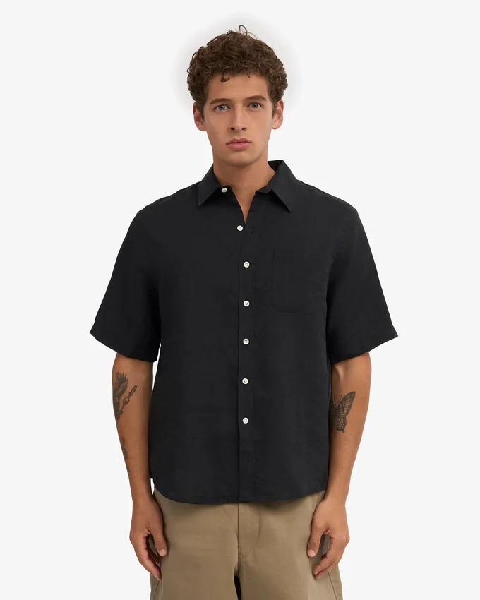 Chemise à manches courtes en lin - Noir intense