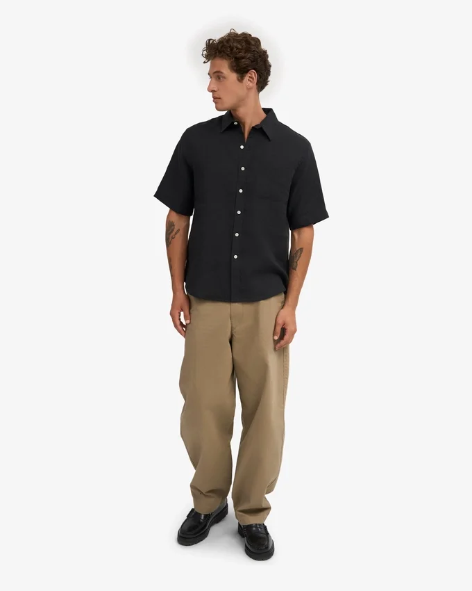 Chemise à manches courtes en lin - Noir intense