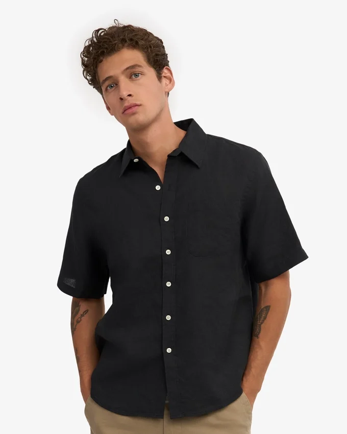 Chemise à manches courtes en lin - Noir intense