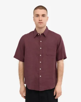 Chemise à manches courtes en lin – Rouge sang de bœuf