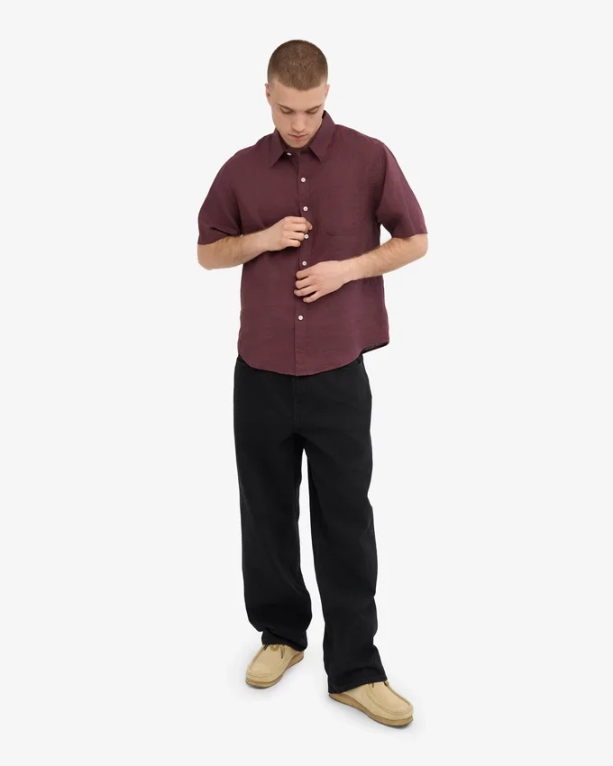 Chemise à manches courtes en lin - Rouge sang de bœuf