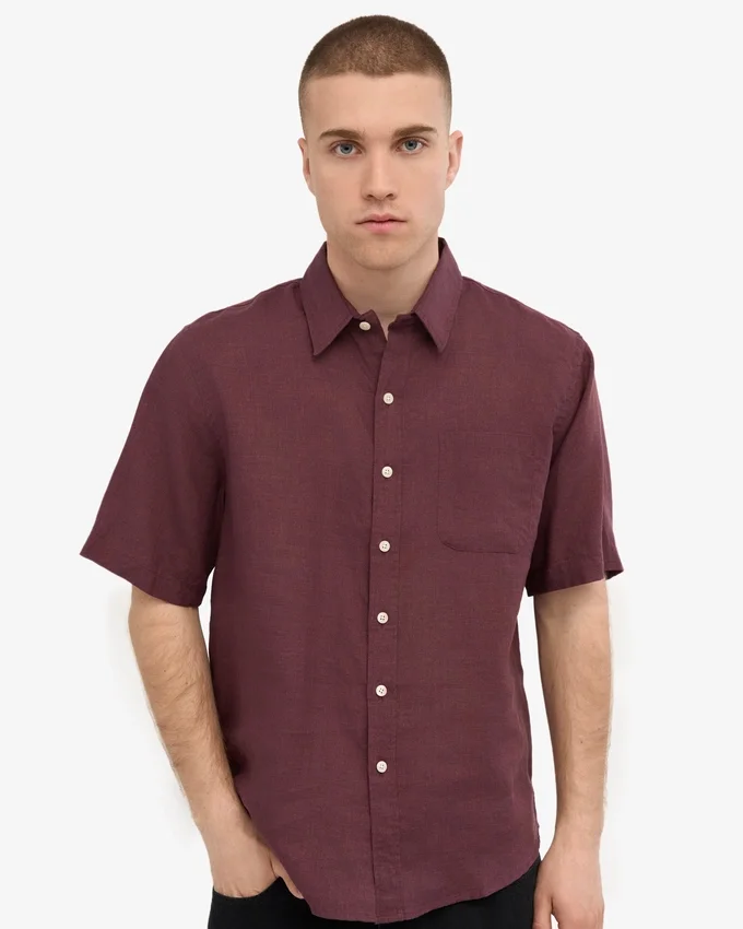 Chemise à manches courtes en lin - Rouge sang de bœuf