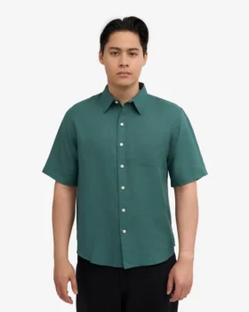 Chemise à manches courtes en lin – Vert océan