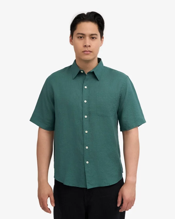 Chemise à manches courtes en lin - Vert océan