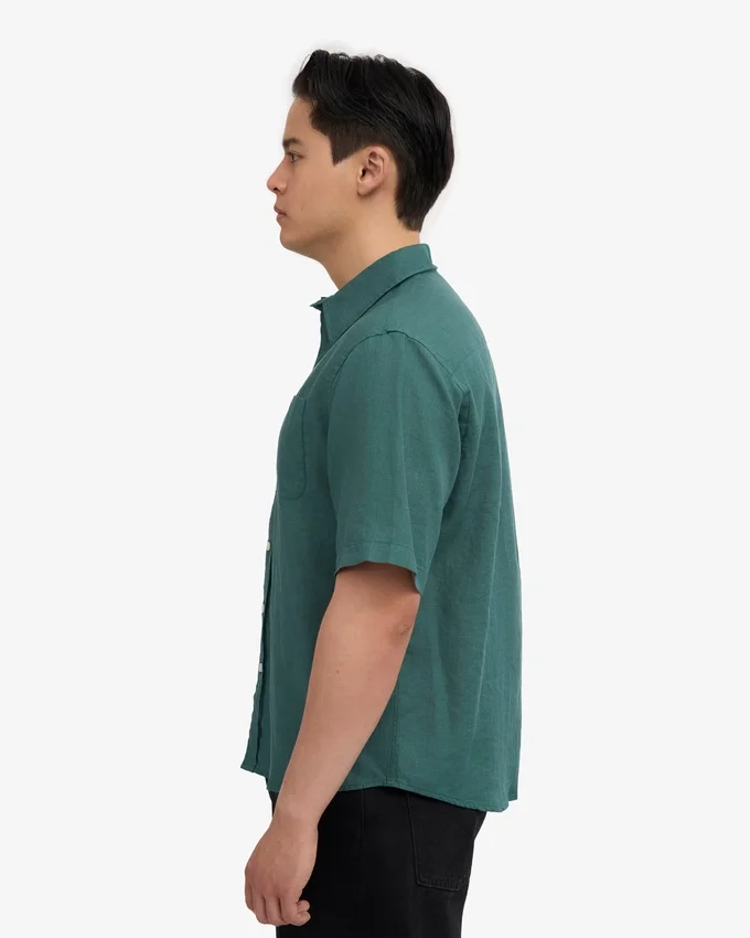 Chemise à manches courtes en lin - Vert océan