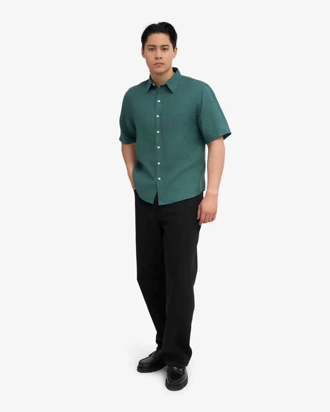 Chemise à manches courtes en lin - Vert océan