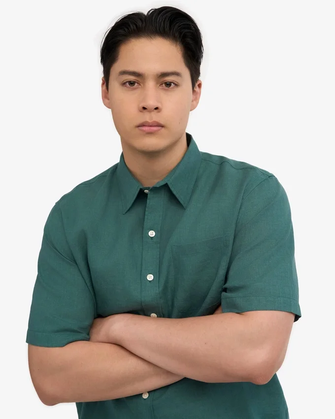 Chemise à manches courtes en lin - Vert océan