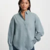 Chemise oversize en coton bio - Bleu acier