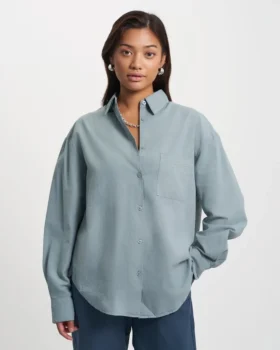Chemise oversize en coton bio – Bleu acier