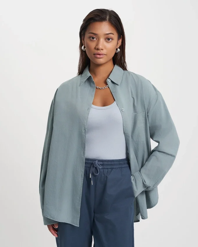 Chemise oversize en coton bio - Bleu acier