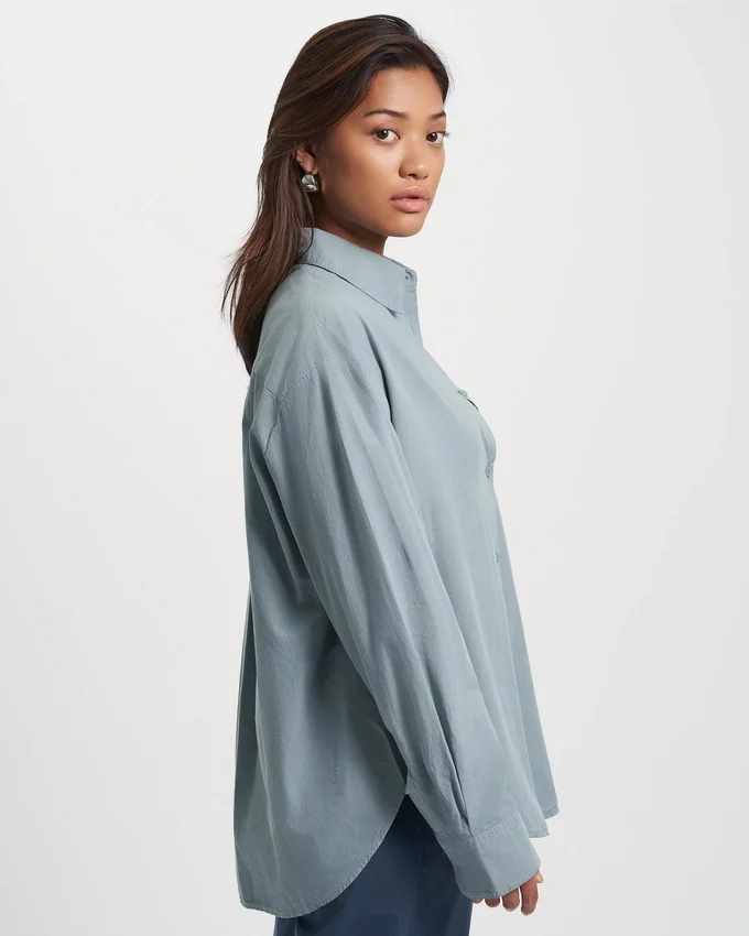 Chemise oversize en coton bio - Bleu acier