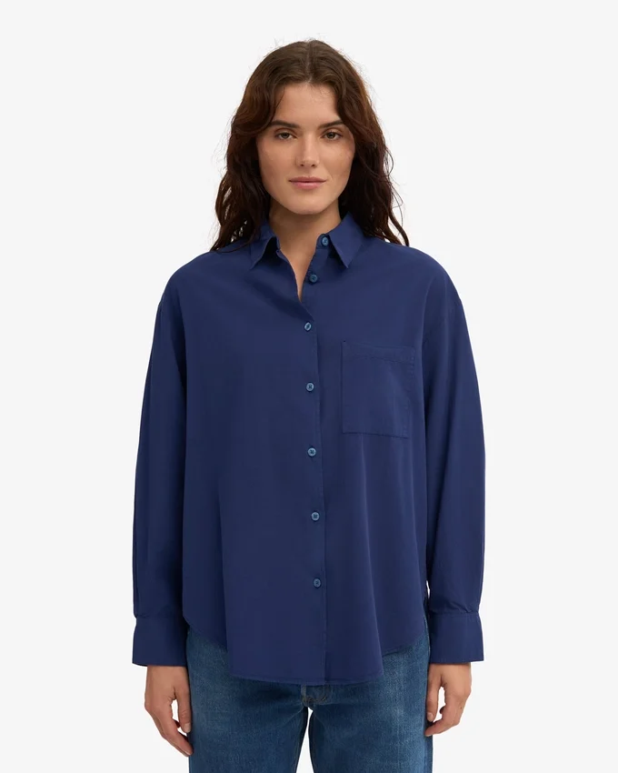 Chemise oversize en coton bio - Bleu marine