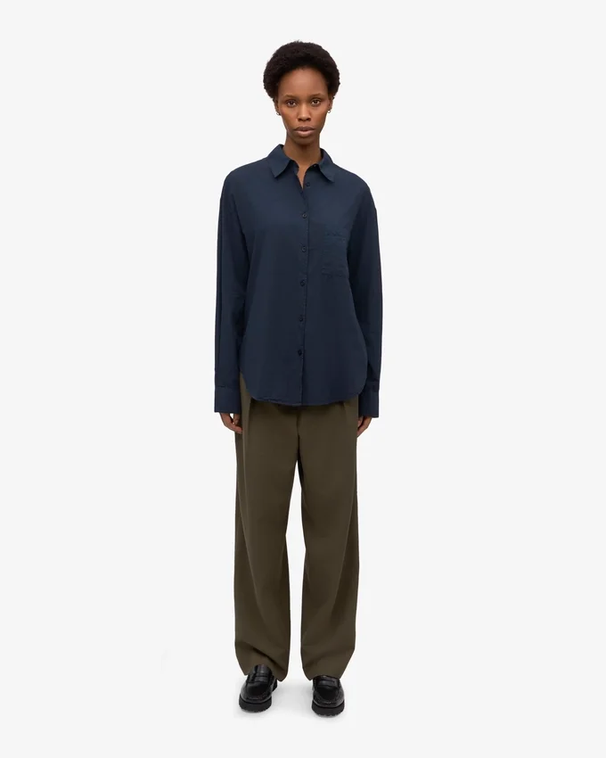 Chemise oversize en coton bio - Bleu marine