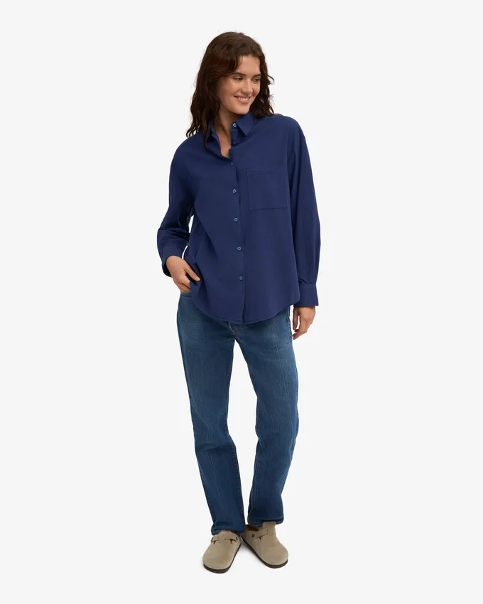 Chemise oversize en coton bio - Bleu marine
