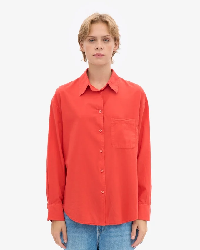 Chemise oversize en coton bio - Rouge mandarine