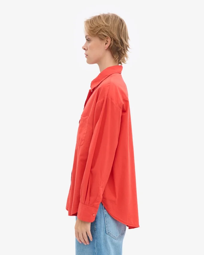 Chemise oversize en coton bio - Rouge mandarine