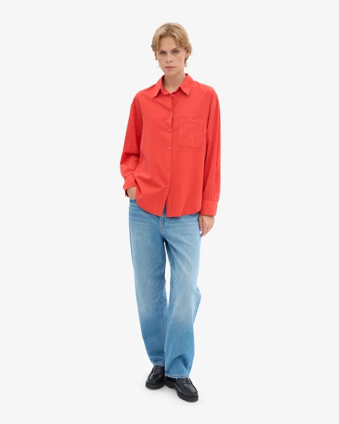 Chemise oversize en coton bio - Rouge mandarine