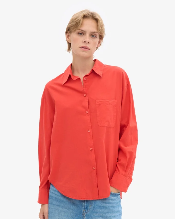 Chemise oversize en coton bio - Rouge mandarine