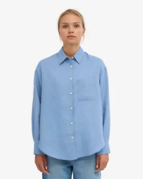Chemise oversize en lin – Bleu bord de mer
