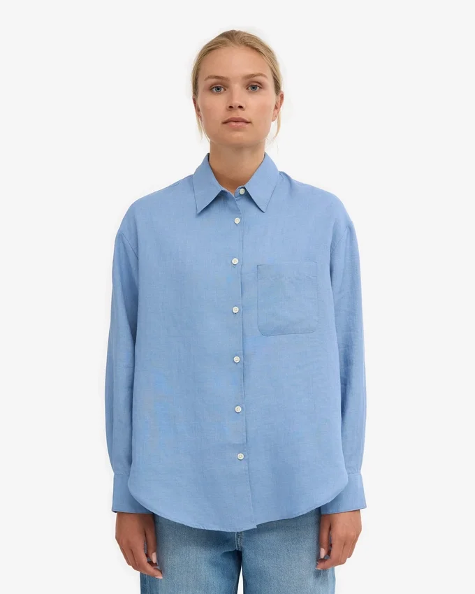 Chemise oversize en lin - Bleu bord de mer
