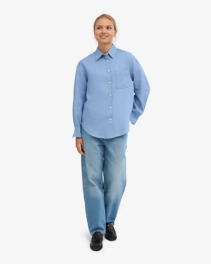 Chemise oversize en lin - Bleu bord de mer