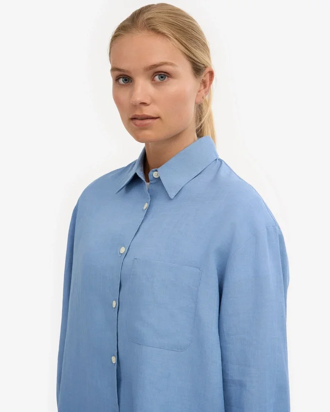 Chemise oversize en lin - Bleu bord de mer