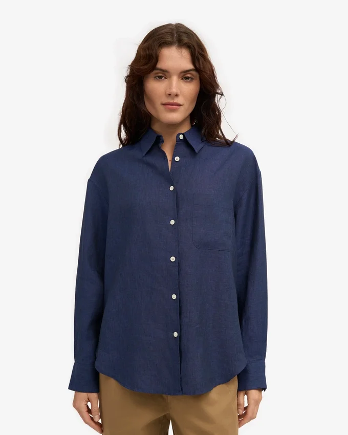 Chemise oversize en lin - Bleu marine