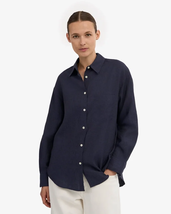 Chemise oversize en lin - Bleu marine