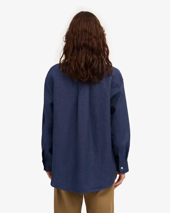 Chemise oversize en lin - Bleu marine