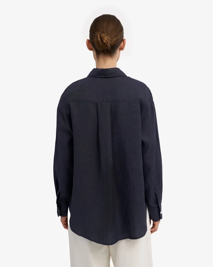 Chemise oversize en lin - Bleu marine