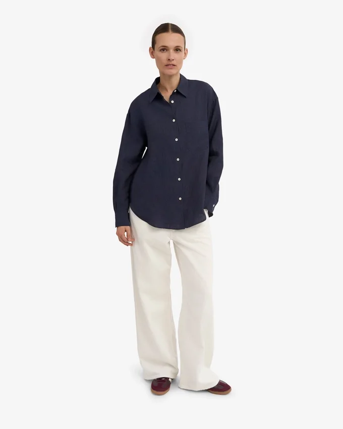 Chemise oversize en lin - Bleu marine