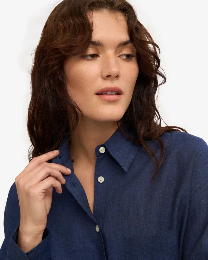 Chemise oversize en lin - Bleu marine