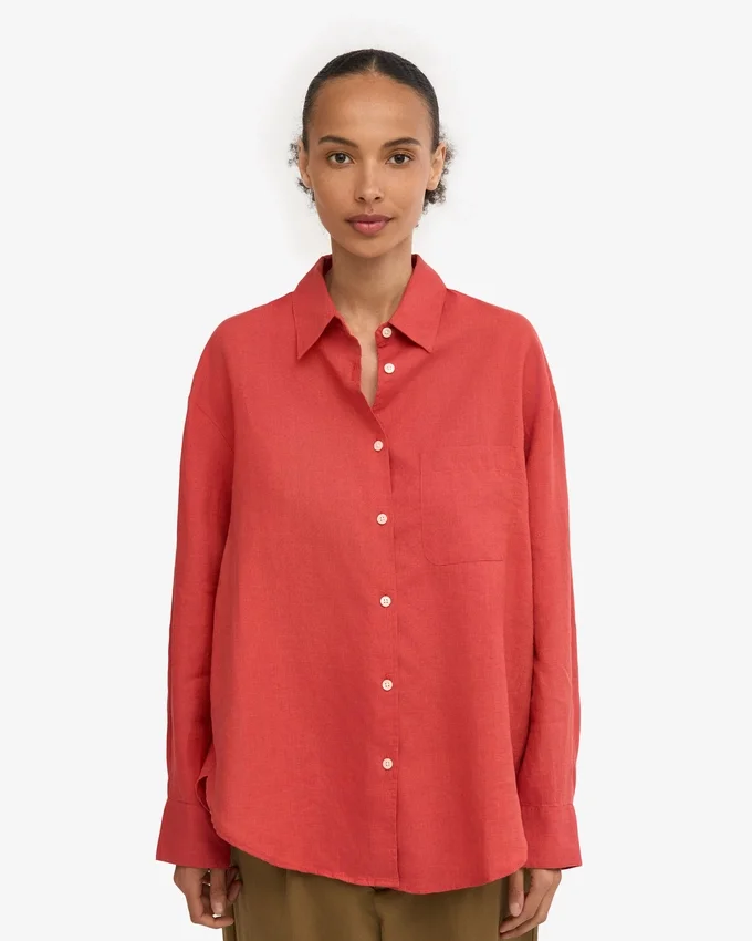 Chemise oversize en lin - Bleu pétrole